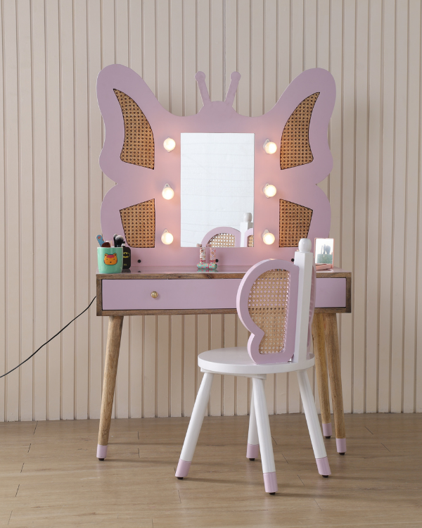 Kids dressing table with mirror and lights – butterfly design