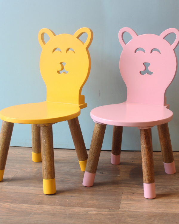 Cute rabbit-shaped wooden study chair in pink color for kids
