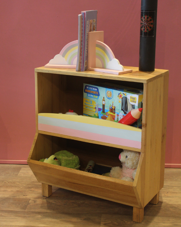 Colorful natural wood bookshelf for kids