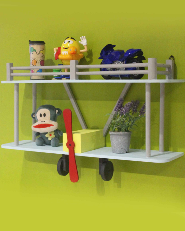 Turboprop airplane wooden wall shelf for kids room