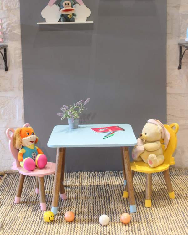 Cute rabbit-themed kids study table and chair set