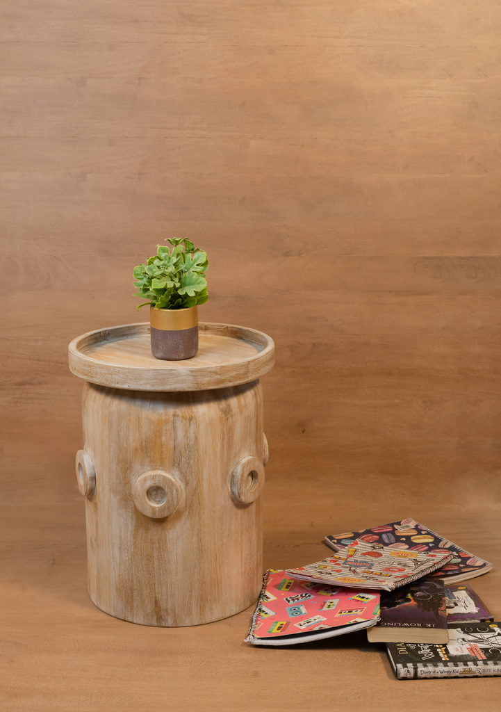 Cylindrical mango wood side table for modern interiors