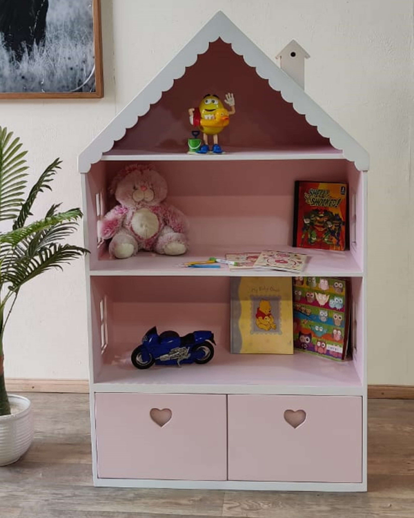 Charming wooden bookshelf with drawers for kids