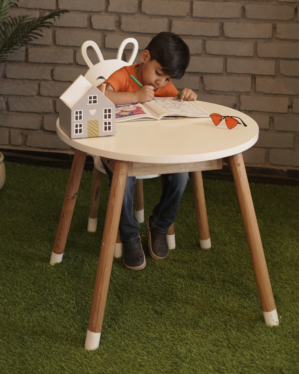 Handcrafted kids study table chair for students with built-in storage