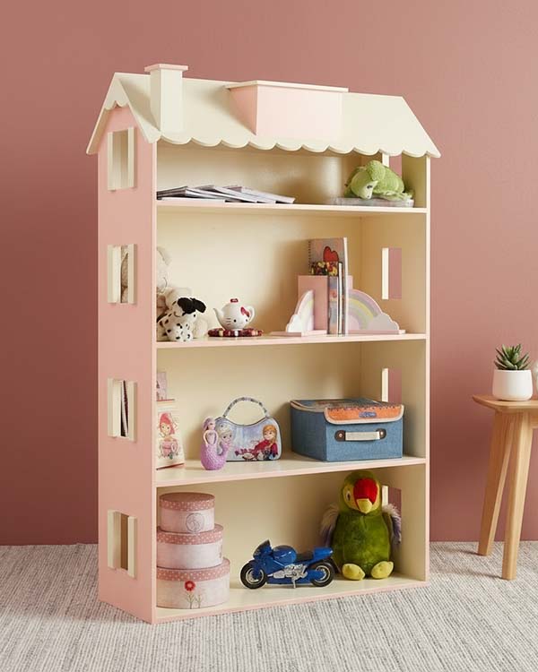 Kids bookshelf with side window cut-outs