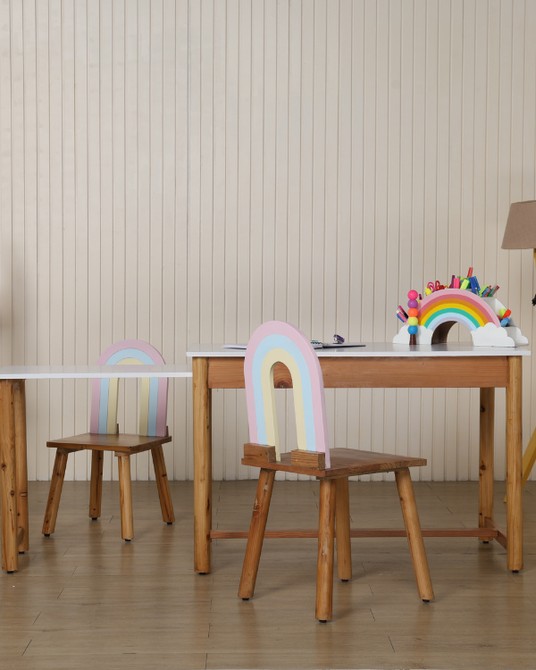 Space-saving study table and chair set for kids