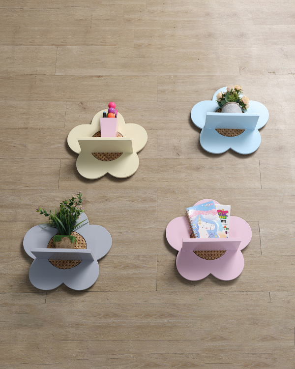 Pastel flower wall shelf with cane center