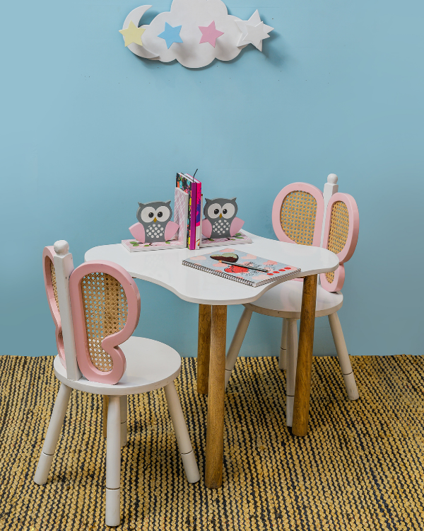 Cute butterfly-themed study table and chair set for kids