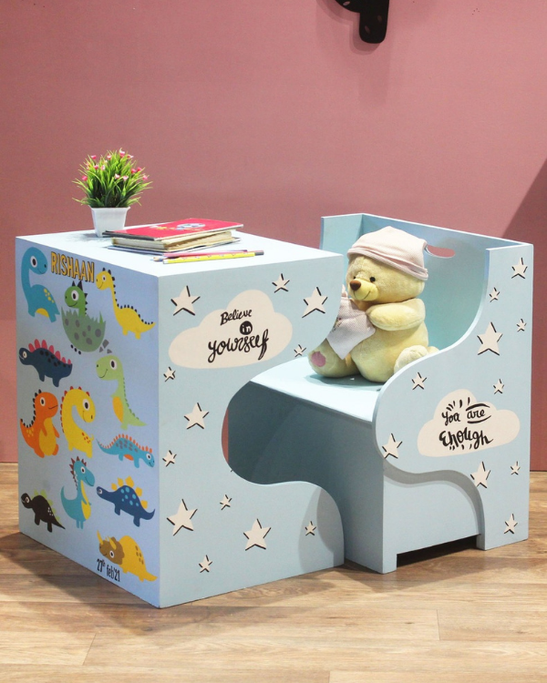 Transformable kids study area with set in light blue
