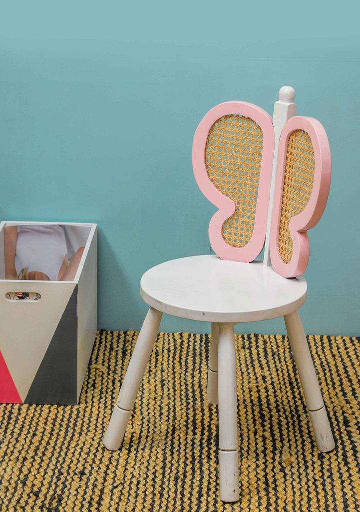 Handmade Butterfly Cane Chair in Pastel Pink and White