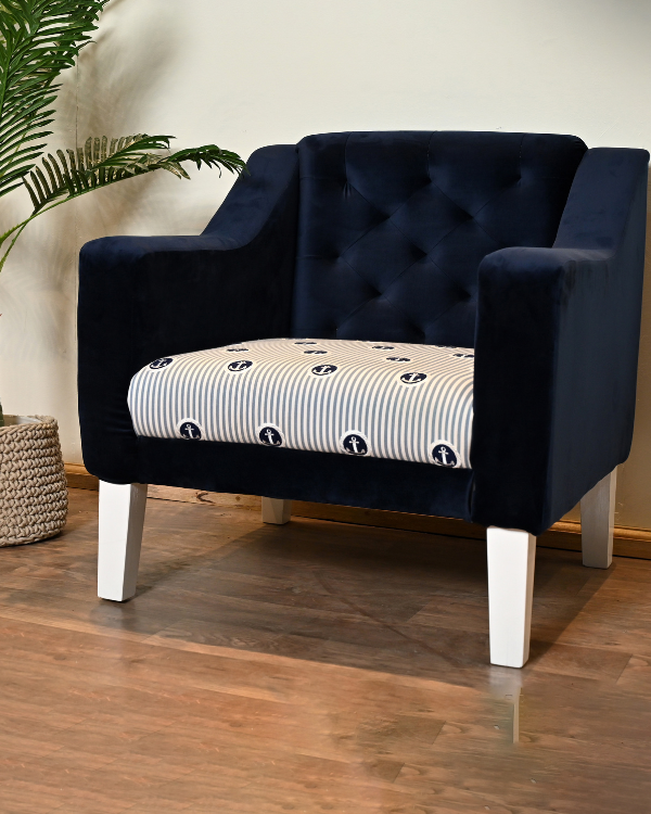 Luxury royal blue velvet single sofa for living room