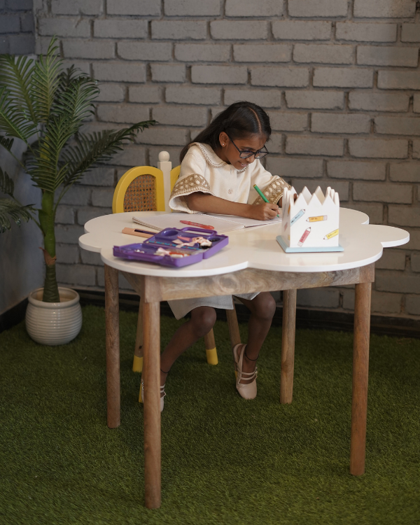 Handcrafted wooden study table with chair for kids