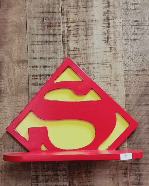 Superman logo wall shelf in red and yellow