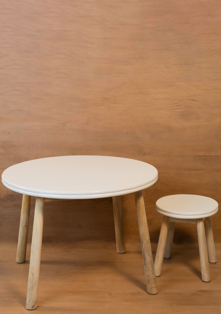 Kids’ activity table and stool set in white and natural wood