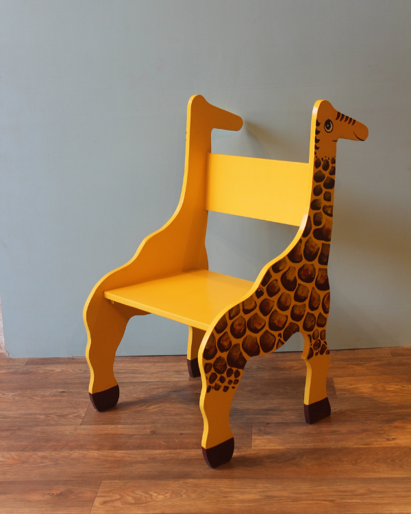 Comfortable and fancy hand-painted giraffe chair for kids in yellow and black
