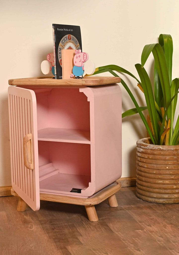 Children's Bedside Table - Refrigerator Design in Pink