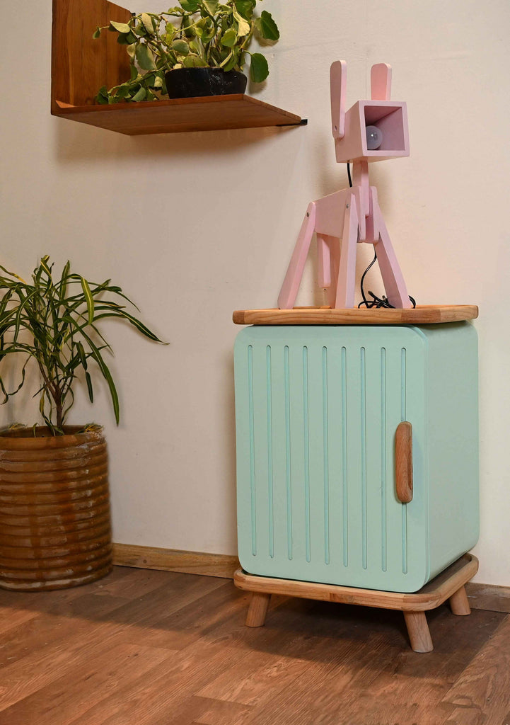 Whimsical Refrigerator-Design Bedside Table - Pastel Pink and Green