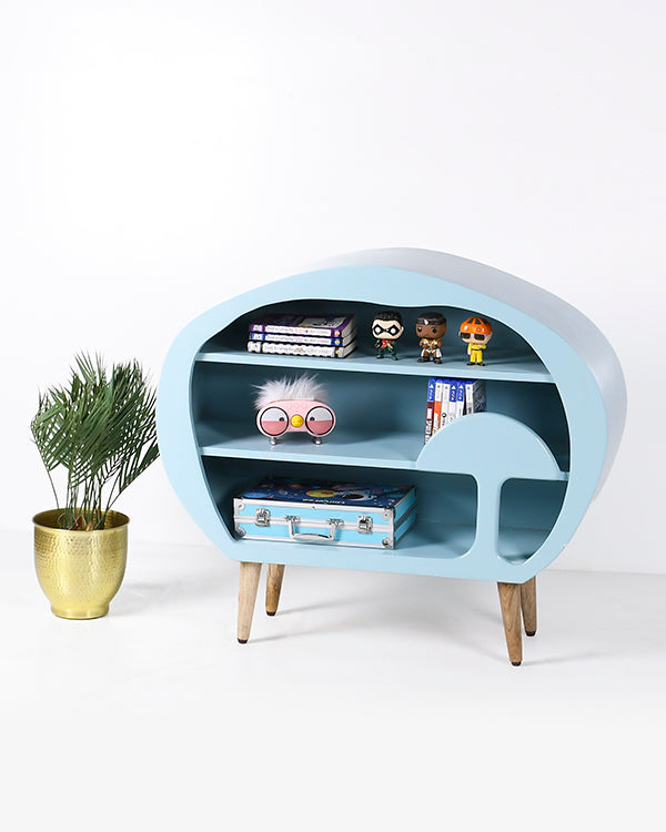 Modern teal wooden bookshelf for kids