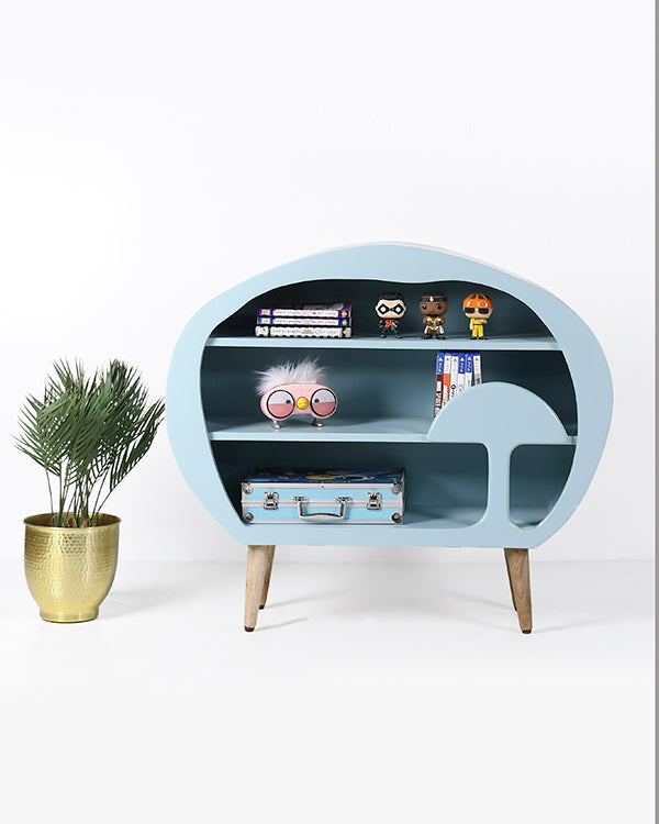 Wooden kids bookshelf with natural wood legs