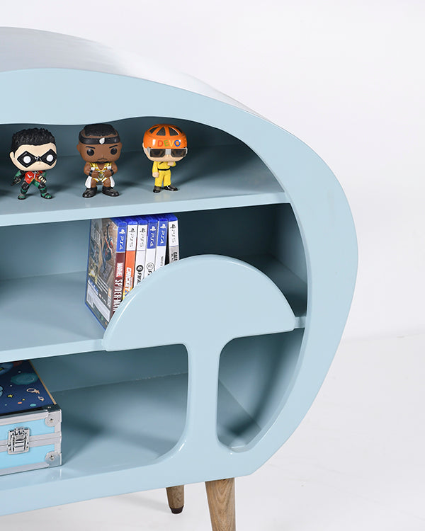 Mushroom cut bookshelf in teal green