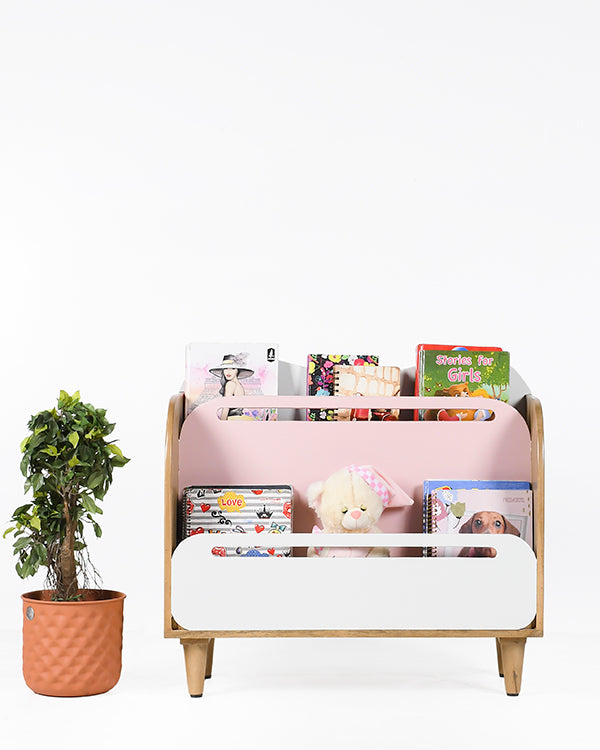 Wooden children’s bookshelf with open storage