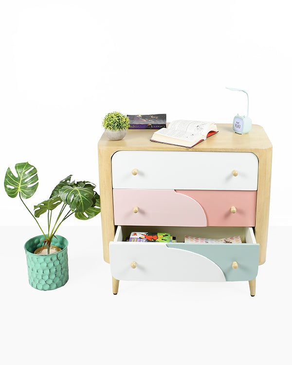 Kids room storage with playful drawer colors