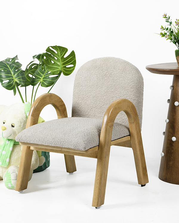 Cozy kids lounge chair in grey and light wood