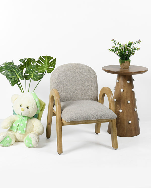 Child-friendly seating with natural wood frame