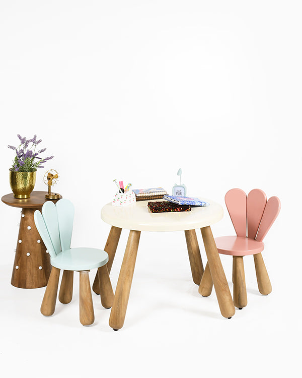 Cream yellow children's table with pastel chairs
