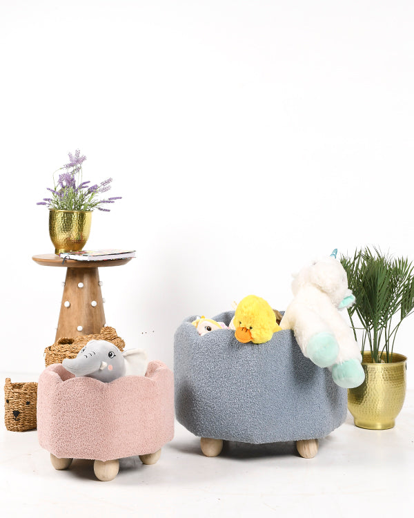 Pink and blue toy storage baskets