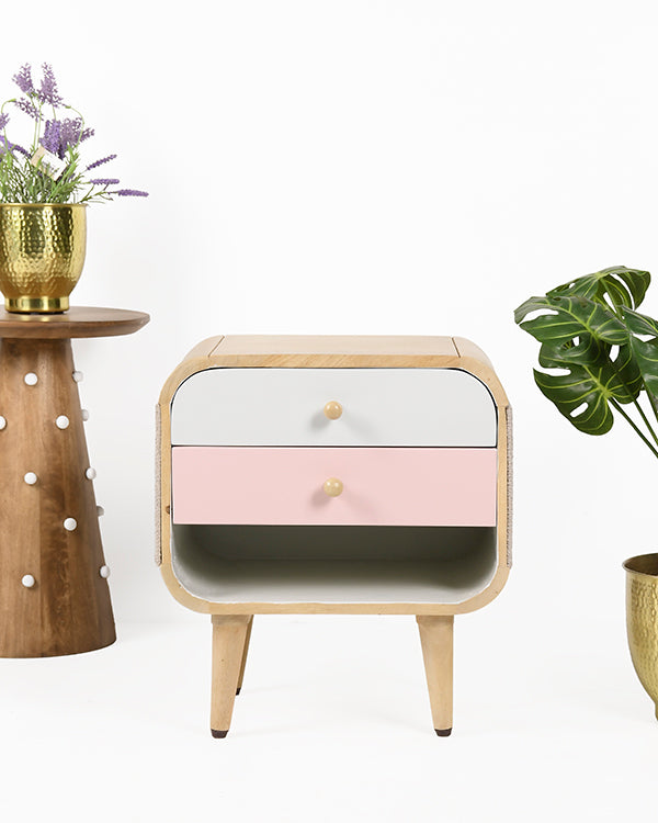 Light wood kids bedside table with rounded design
