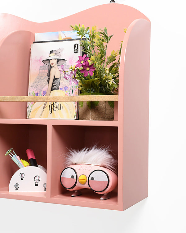 Handcrafted wooden kids shelf in pink