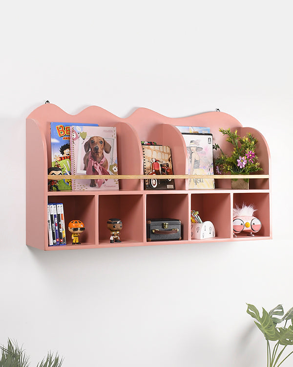Nazraana Kids pink wall bookshelf with storage