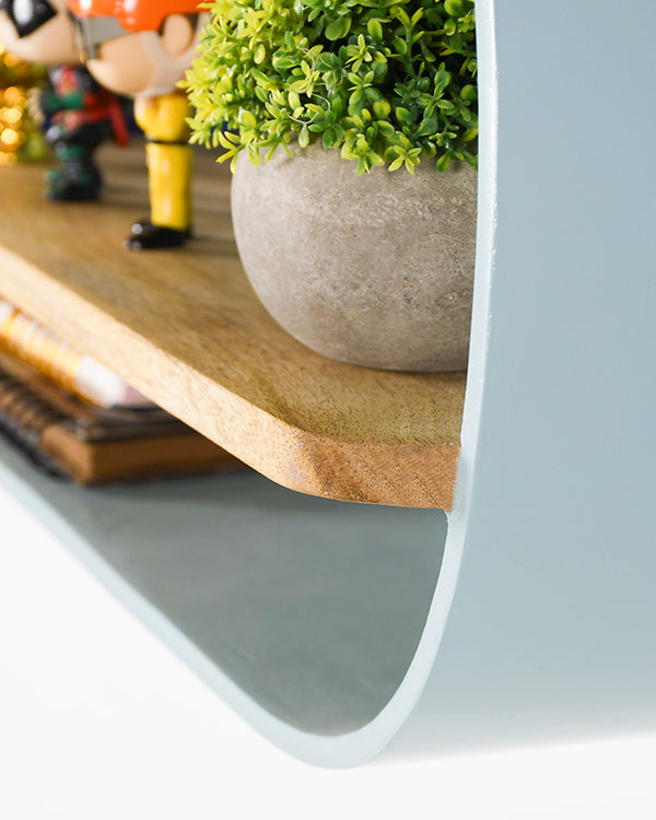Blue kids wall shelf with organic design