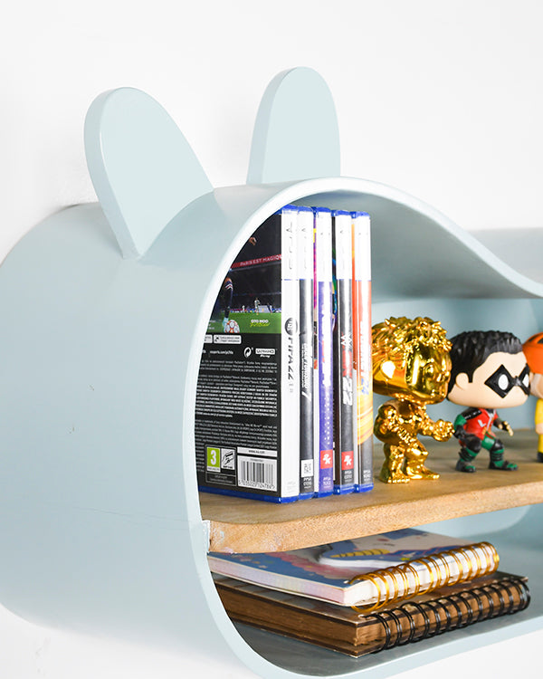 Wall-mounted wooden shelf for playroom decor
