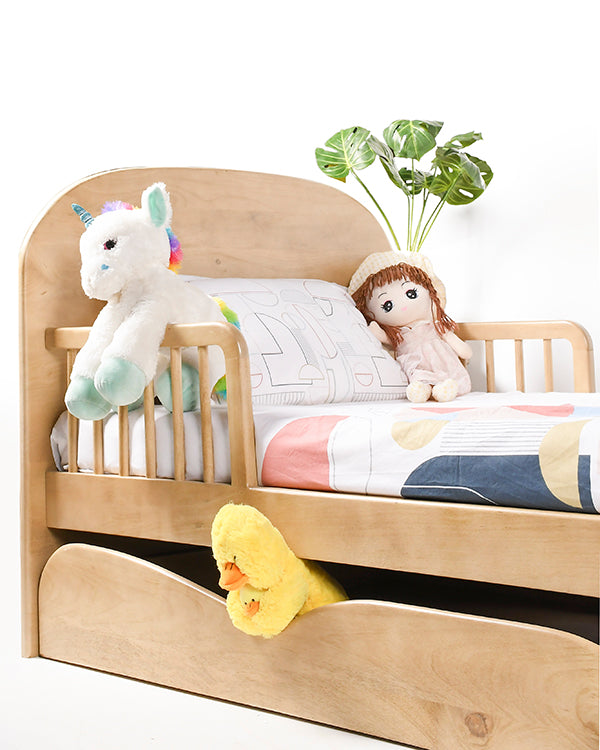 Kids bed with under-bed storage drawer