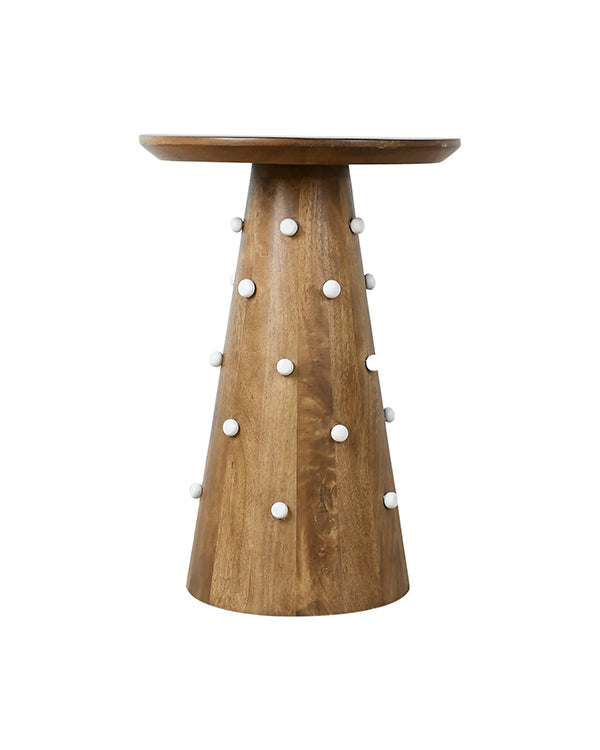 Cone base side table with white dot design