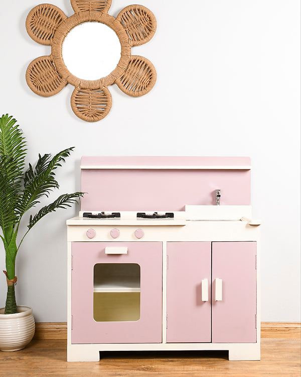 Wooden kids kitchen playset with burners