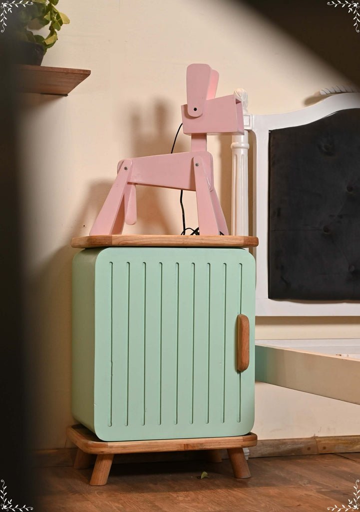 Refrigerator-Design Bedside Table in Pastel Pink