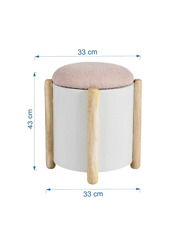 Round wooden storage stool for kids