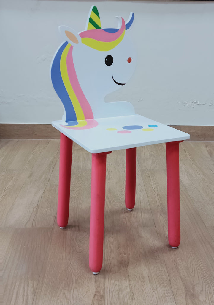 Adorable Unicorn Chair Wood Study Chair - White & Pink Colors