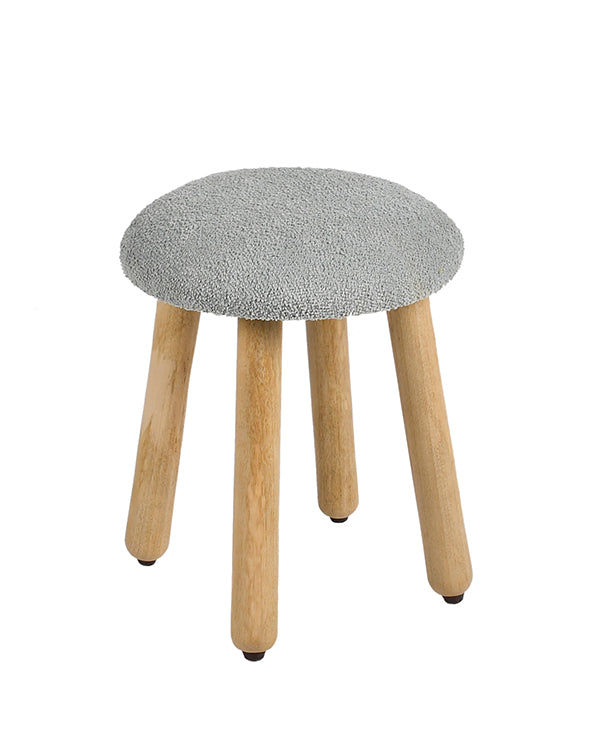 Minimalist round stool with olive green fabric seat
