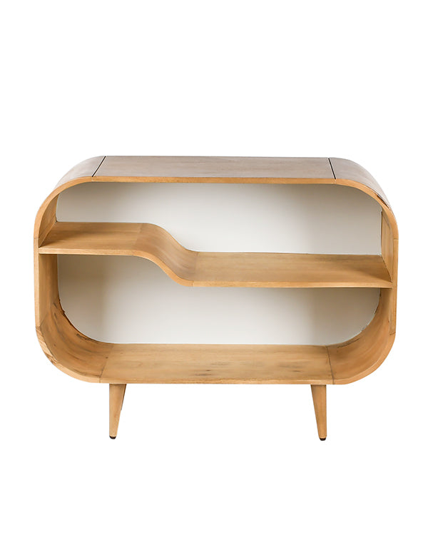 Rounded rectangle bookshelf with tapered legs
