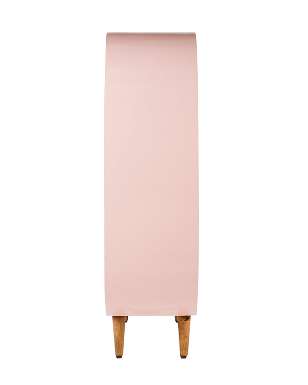 Peach pink kids storage shelf with wooden legs