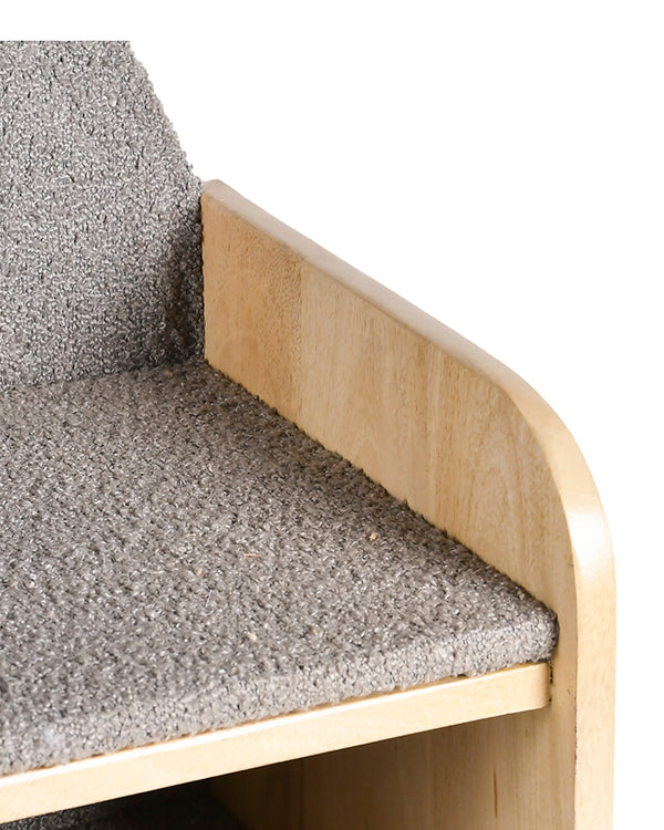 Mango wood bookshelf with Brookley fabric backrest