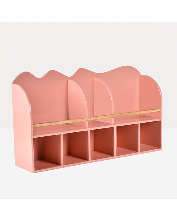 Hanging kids bookshelf with wooden bar