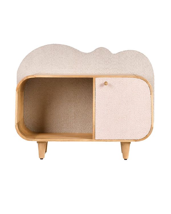 Wooden storage bookshelf with pink cabinet door