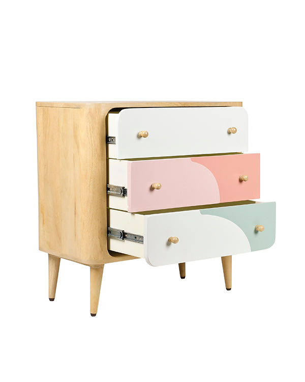 Mint, pink, and white drawer storage for kids