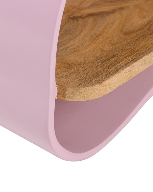 Wall shelf with natural wooden plank for storage