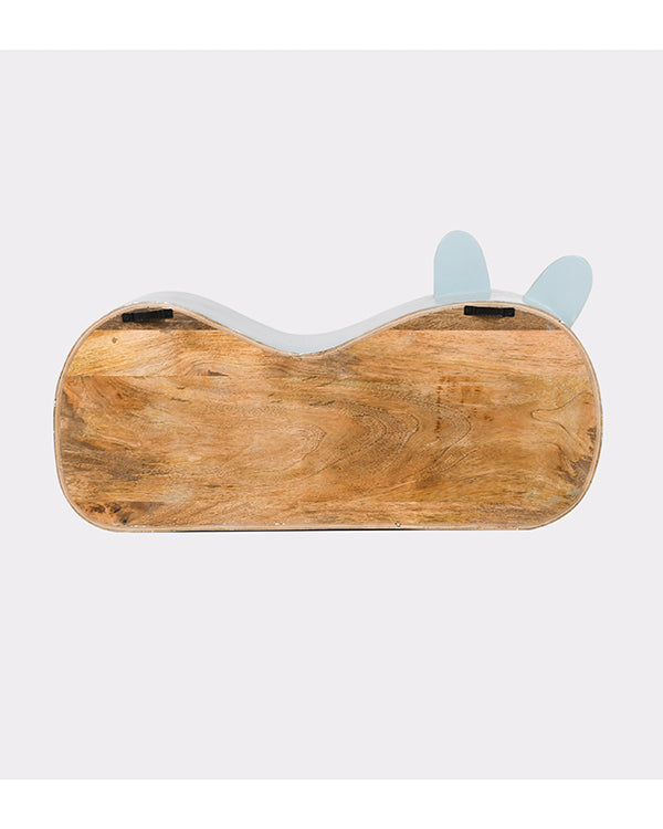 Child-safe wooden wall shelf with ears